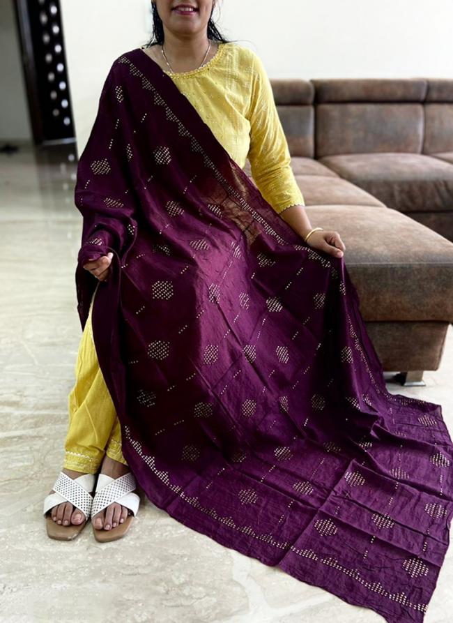 Chanderi Wine Casual Wear Sequins Work Dupatta